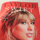 Zoomed in version of small magazine cover with Taylor Swift's face.